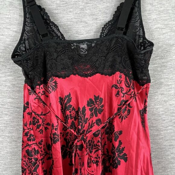 In Bloom by Jonquil RED/BLACK FLORAL Chemise VELVET Trim Lace Size Small S - Picture 4 of 11